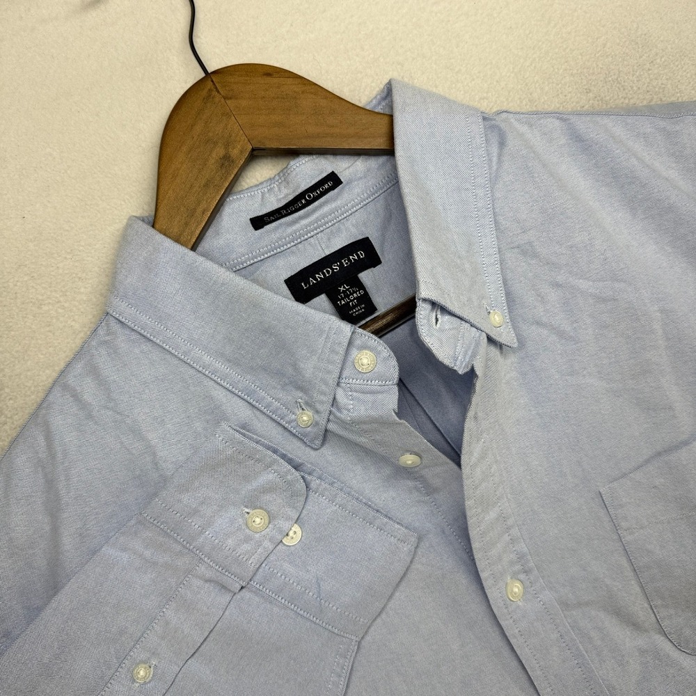 Lands End Button Down Shirt Mens XL Blue Sail Rigger Oxford Tailored Fit Preppy